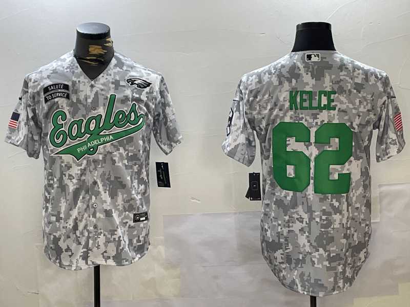 Mens Philadelphia Eagles #62 Jason Kelce Arctic Camo 2024 Salute to Service Stitched Baseball Jersey